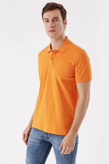 Erkek Oranj Basic Düz %100 Pamuk Slim Fit Dar Kesim Kısa Kollu  Polo Yaka Tişört - фото 1