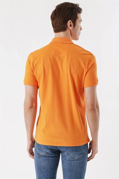 Erkek Oranj Basic Düz %100 Pamuk Slim Fit Dar Kesim Kısa Kollu  Polo Yaka Tişört - фото 5