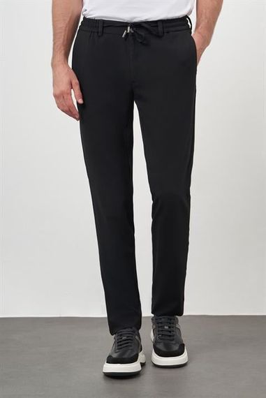 Morven Erkek Siyah Poliviskon Trend İpli Jogger Slim Fit Spor Pantolon - fotoğraf 1