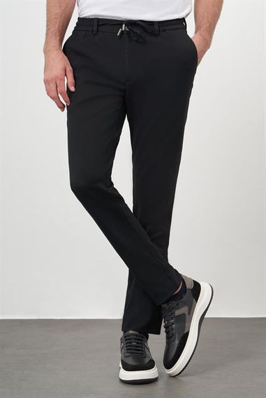 Morven Erkek Siyah Poliviskon Trend İpli Jogger Slim Fit Spor Pantolon - fotoğraf 3