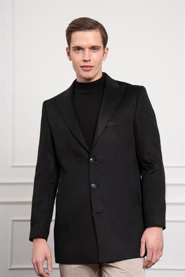 Morven Erkek Siyah Düz Sivri Yaka Dynamic Fit Kaban - фото 2