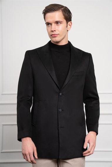Morven Erkek Siyah Düz Sivri Yaka Dynamic Fit Kaban - фото 3