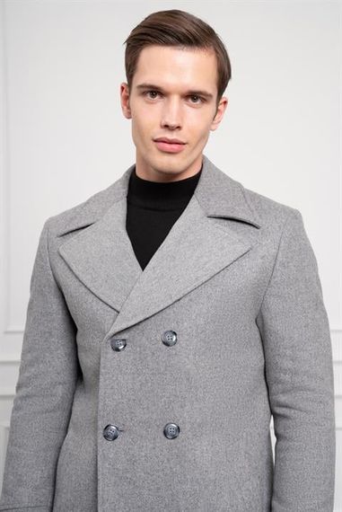 Morven Erkek Gri Yünlü Kruvaze Dynamic Fit Sivri Yaka Kaban - photo 5