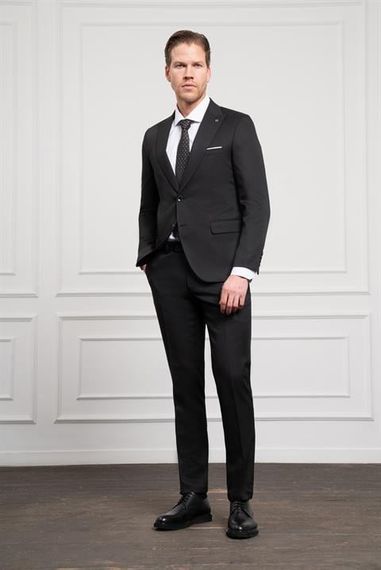 Morven Erkek Siyah Basic Jakar Desen Slim Fit Sivri Yaka Takım Elbise - fotoğraf 3