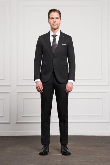 Morven Erkek Siyah Basic Jakar Desen Slim Fit Sivri Yaka Takım Elbise - fotoğraf 2