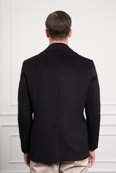 Morven Erkek Siyah Yünlü Kruvaze Dynamic Fit Sivri Yaka Kaban - photo 5