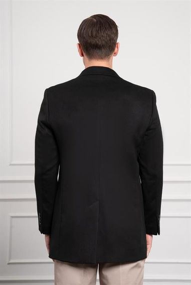 Morven Erkek Siyah Düz Sivri Yaka Dynamic Fit Kaban - фото 4