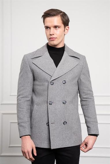 Morven Erkek Gri Yünlü Kruvaze Dynamic Fit Sivri Yaka Kaban - photo 4