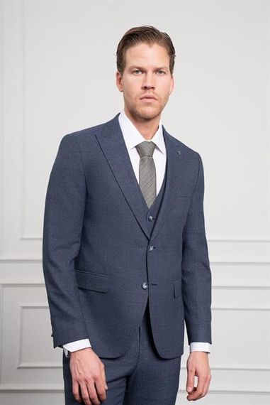 Morven Erkek Lacivert Trend Slim Fit Sivri Yaka Takım Elbise - фото 4