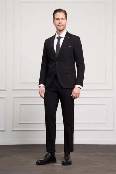 Morven Erkek Siyah Basic Düz Desen Slim Fit Dar Kesim Sivri Yaka Takım Elbise - صورة 2