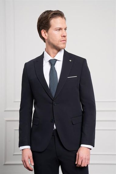 Morven Erkek Lacivert Basic Slim Fit Sivri Yaka Takım Elbise - fotoğraf 4