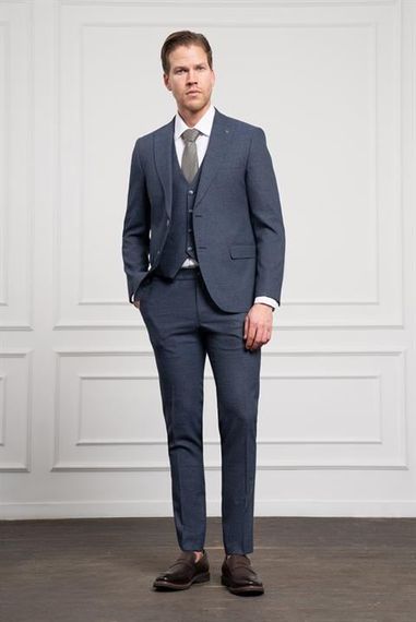 Morven Erkek Lacivert Trend Slim Fit Sivri Yaka Takım Elbise - фото 3