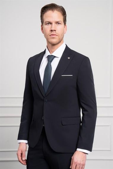 Morven Erkek Lacivert Basic Slim Fit Sivri Yaka Takım Elbise - fotoğraf 1