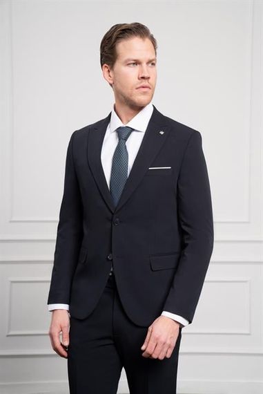Morven Erkek Lacivert Basic Slim Fit Sivri Yaka Takım Elbise - fotoğraf 3