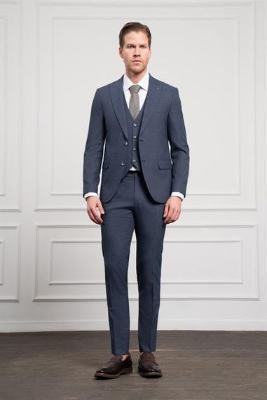 Morven Erkek Lacivert Trend Slim Fit Sivri Yaka Takım Elbise - фото 2