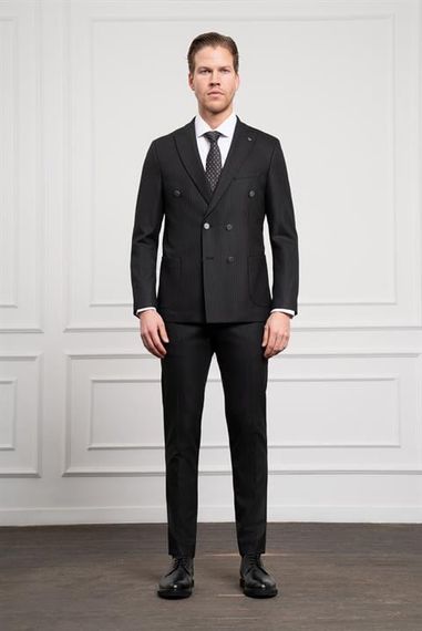 Morven Erkek Siyah Trend Kruvaze Slim Fit Dar Kesim Sivri Yaka Takım Elbise - фото 2