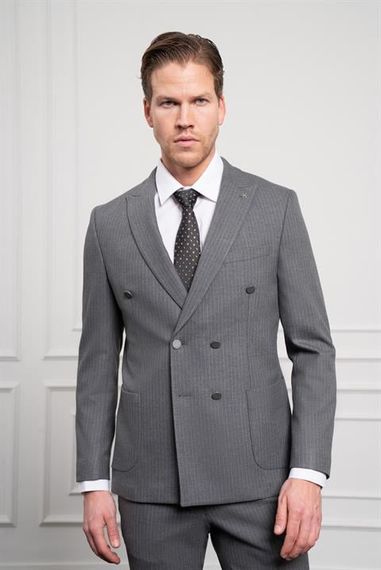 Morven Erkek Füme Trend Kruvaze Slim Fit Dar Kesim Sivri Yaka Takım Elbise - fotoğraf 5