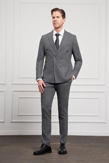 Morven Erkek Füme Trend Kruvaze Slim Fit Dar Kesim Sivri Yaka Takım Elbise - fotoğraf 4
