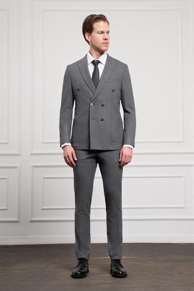 Morven Erkek Füme Trend Kruvaze Slim Fit Dar Kesim Sivri Yaka Takım Elbise - fotoğraf 2