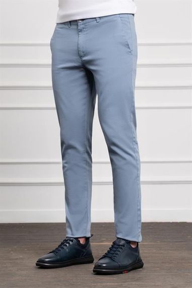 Morven Erkek Mavi Slim Fit Dar Kesim Chino Pantolon - фото 2