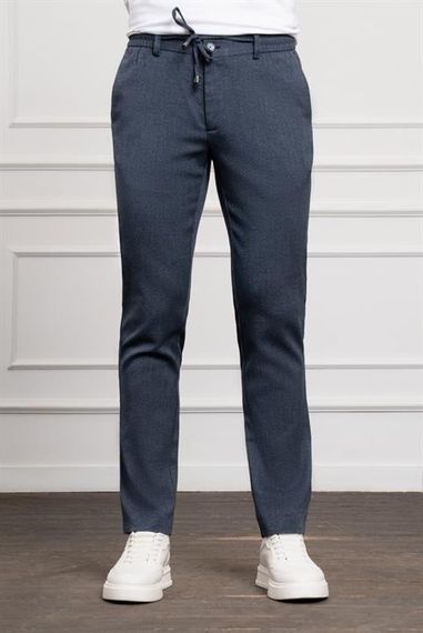 Morven Erkek Marine Jogger Slim Fit Dar Kesim Çıtçıtlı İpli Pantolon - صورة 1