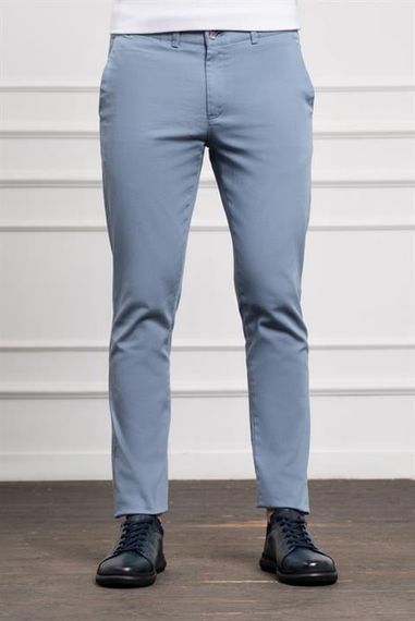 Morven Erkek Mavi Slim Fit Dar Kesim Chino Pantolon - фото 1