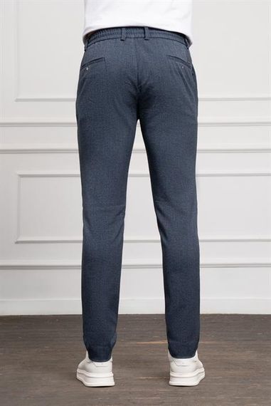 Morven Erkek Marine Jogger Slim Fit Dar Kesim Çıtçıtlı İpli Pantolon - صورة 3