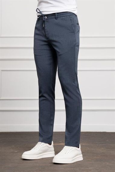 Morven Erkek Marine Jogger Slim Fit Dar Kesim Çıtçıtlı İpli Pantolon - صورة 2