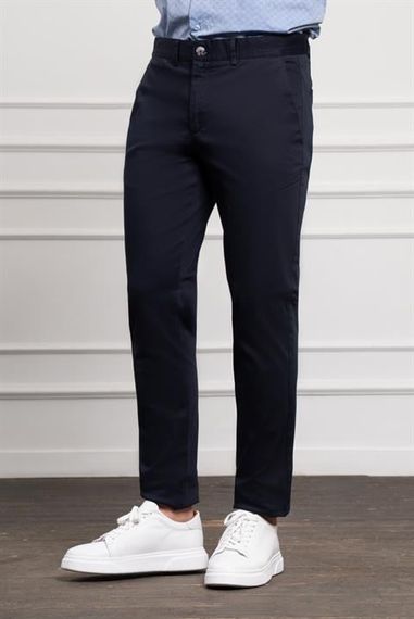 Morven Erkek Lacivert Slim Fit Dar Kesim Chino Pantolon - photo 3