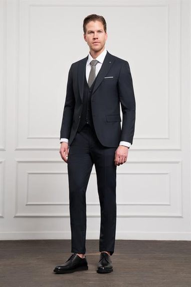 Morven Erkek Lacivert Trend Yelekli Slim Fit Dar Kesim Sivri Yaka Takım Elbise - photo 2