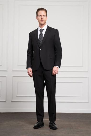 Morven Erkek Siyah Yünlü Platinium 4-Drop Dynamic Fit Mono Yaka Takım Elbise - fotoğraf 3