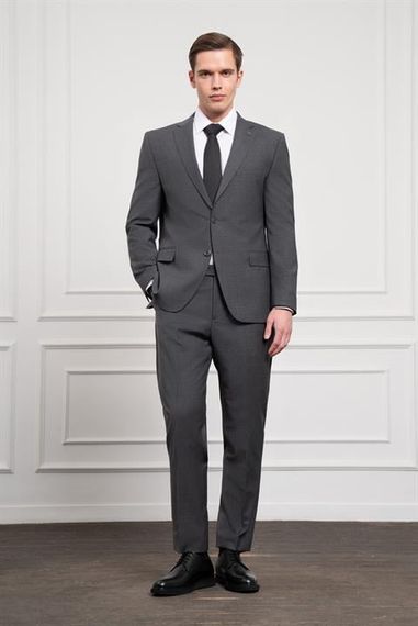 Morven Erkek Füme Trend Yünlü Dynamic Fit Mono Yaka Takım Elbise - photo 3