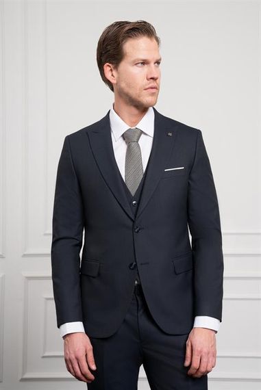 Morven Erkek Lacivert Trend Yelekli Slim Fit Dar Kesim Sivri Yaka Takım Elbise - photo 4