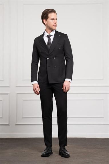 Morven Erkek Siyah Kruvaze Slim Fit Sivri Yaka Takım Elbise - фото 2