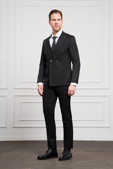 Morven Erkek Siyah Kruvaze Slim Fit Sivri Yaka Takım Elbise - фото 3