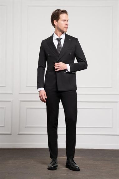 Morven Erkek Siyah Kruvaze Slim Fit Sivri Yaka Takım Elbise - фото 4