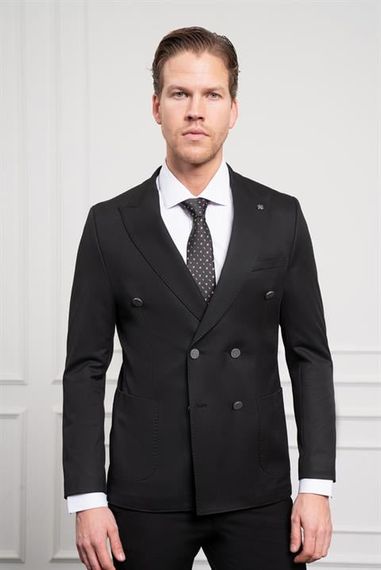 Morven Erkek Siyah Kruvaze Slim Fit Sivri Yaka Takım Elbise - фото 5