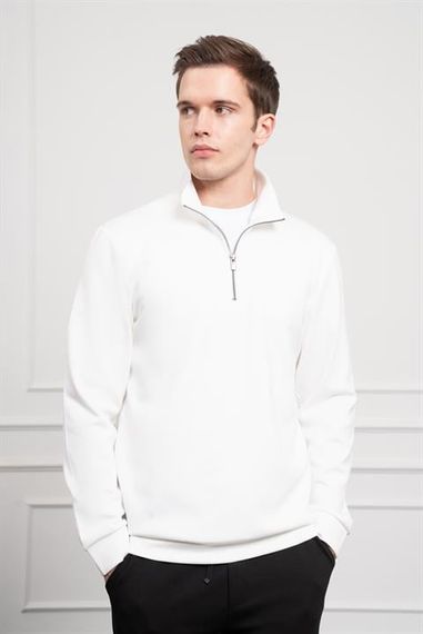 Morven Erkek Ekru Femuarlı Bato Yaka Dynamic Fit Rahat Kesim Sweatshirt - fotoğraf 3