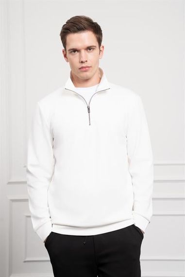 Morven Erkek Ekru Femuarlı Bato Yaka Dynamic Fit Rahat Kesim Sweatshirt - fotoğraf 1