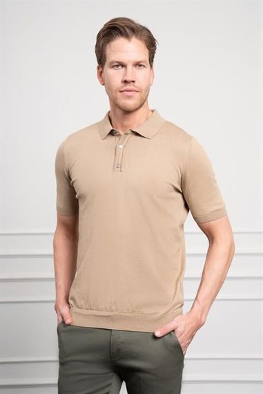 Morven Erkek Bej Basic Polo Yaka Dynamic Fit T-Shirt - фото 1