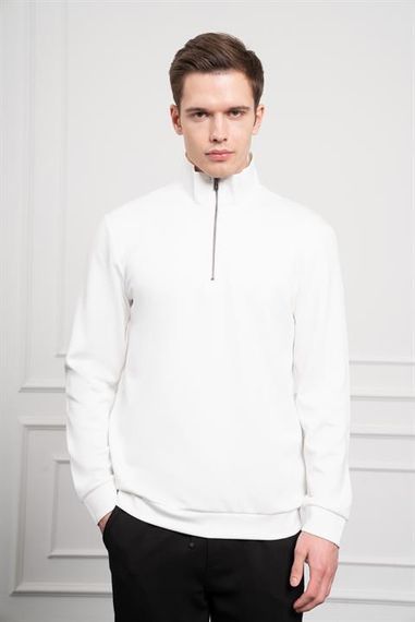 Morven Erkek Ekru Femuarlı Bato Yaka Dynamic Fit Rahat Kesim Sweatshirt - fotoğraf 4