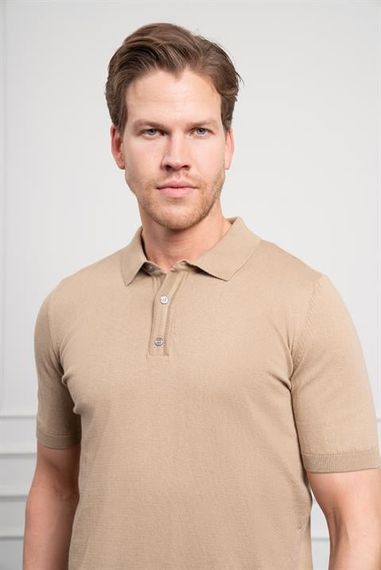 Morven Erkek Bej Basic Polo Yaka Dynamic Fit T-Shirt - фото 4