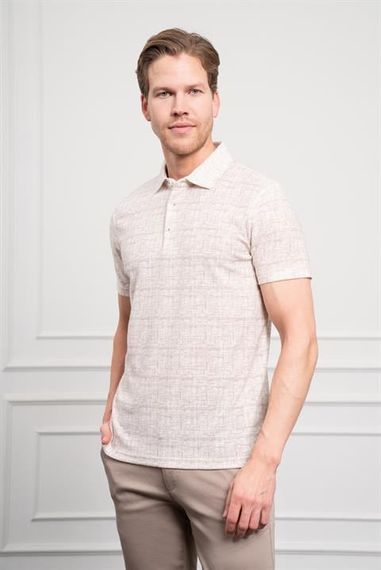 Morven Erkek Bej Trend Polo Yaka Desenli Dynamic Fit Rahat Kesim T-Shirt - fotoğraf 1