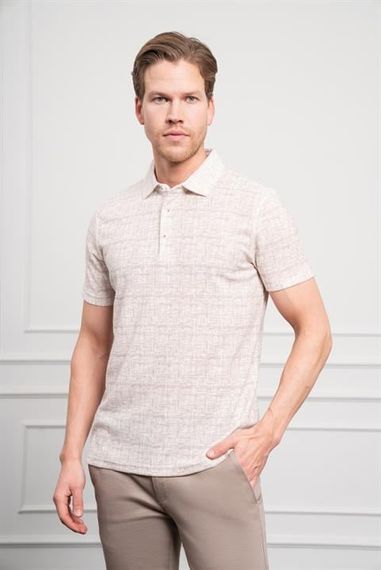 Morven Erkek Bej Trend Polo Yaka Desenli Dynamic Fit Rahat Kesim T-Shirt - fotoğraf 3