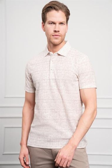 Morven Erkek Bej Trend Polo Yaka Desenli Dynamic Fit Rahat Kesim T-Shirt - fotoğraf 4