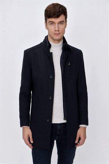  Morven Men's A-Navy Blue Diagonal Pattern Shearling Dynamic Fit Comfortable Fit Collar Coat - photo 1