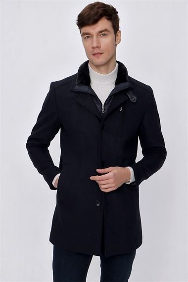  Morven Men's A-Navy Blue Diagonal Pattern Shearling Dynamic Fit Comfortable Fit Collar Coat - photo 3
