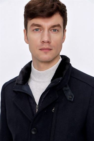  Morven Men's A-Navy Blue Diagonal Pattern Shearling Dynamic Fit Comfortable Fit Collar Coat - photo 4