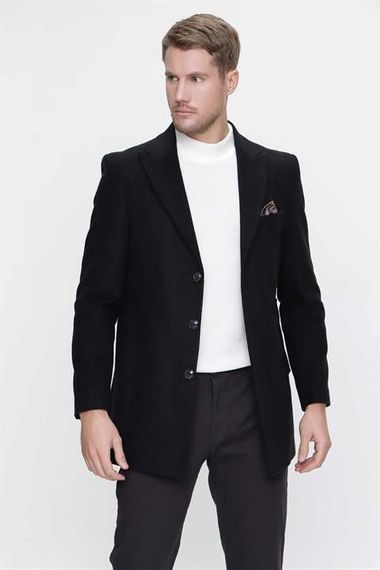 Morven Men's Black Straight Dynamic Fit Comfortable Cut Pointed Collar Coat - photo 1