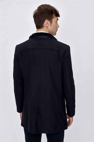  Morven Men's A-Navy Blue Diagonal Pattern Shearling Dynamic Fit Comfortable Fit Collar Coat - photo 5